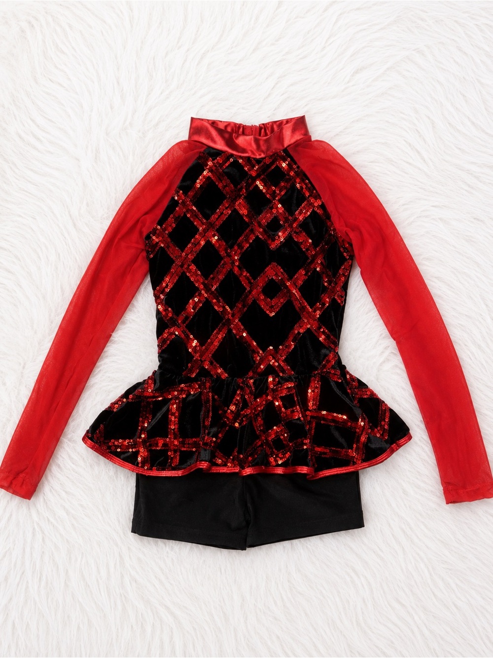 Laylas Dance Costume SC Red Black Sequin Jazz Performance Costume